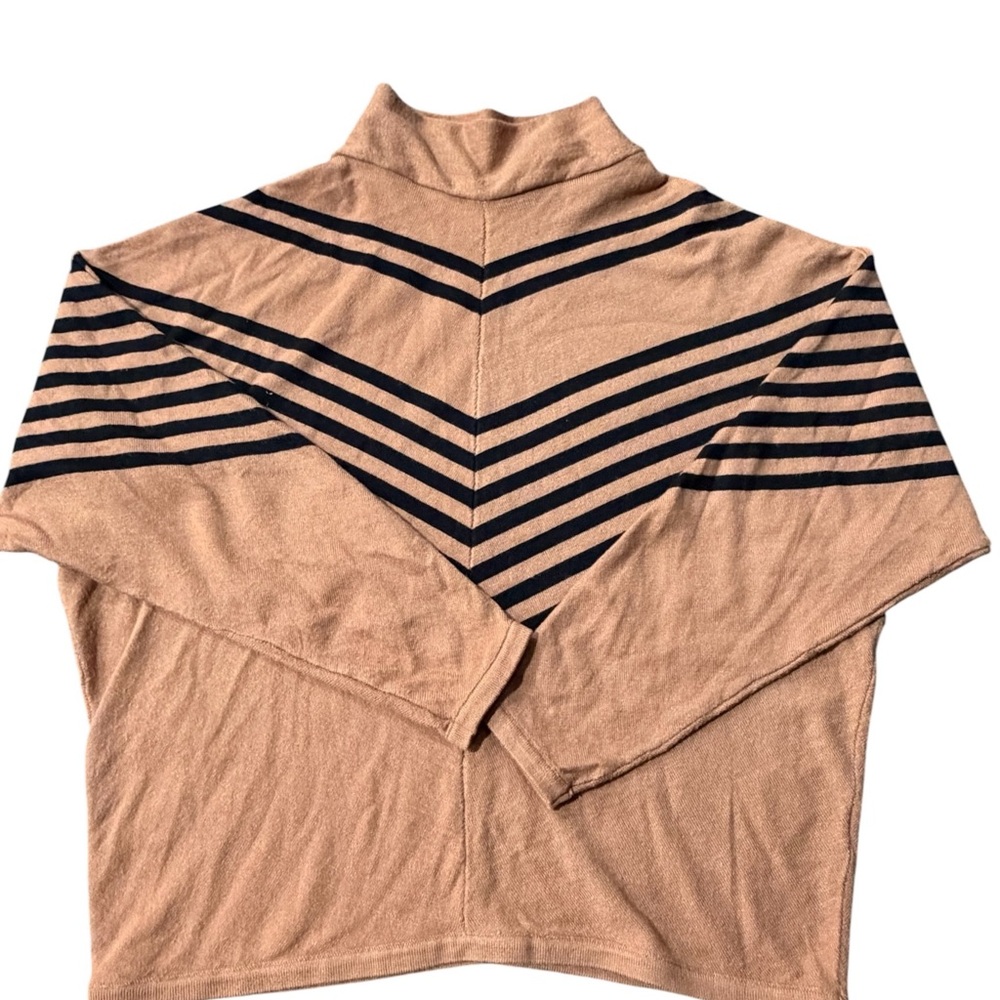 Tahari Tan and Black Color Striped Turtleneck Sweater Size Medium. Pre Loved.
